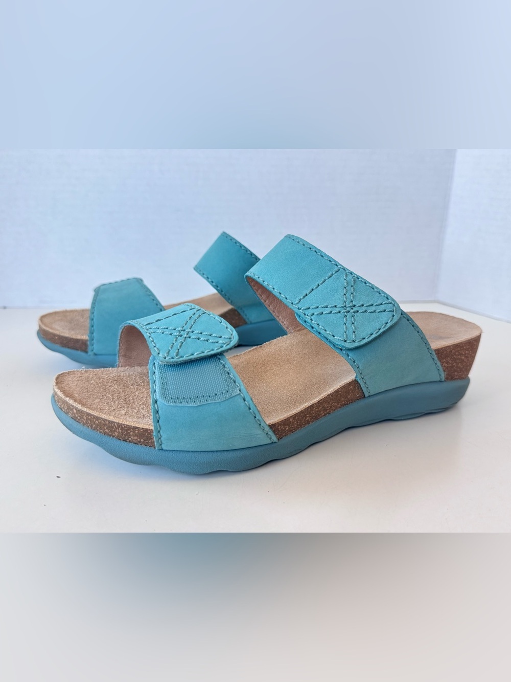Dansko Maddy Teal Blue Leather Adjustable Strap Comfort Sandals Shoes Size 38